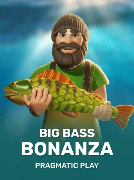 Big Bass Bonanza poster from the PlayAmo lobby with the fisherman and a leaping bass