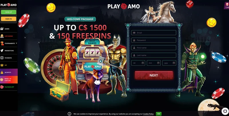 PlayAmo Casino live casino and slots selection for Canada players